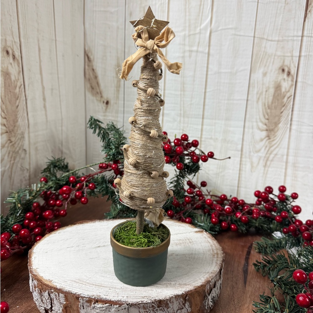 Rustic Twine Christmas Tree with Star Topper with lights